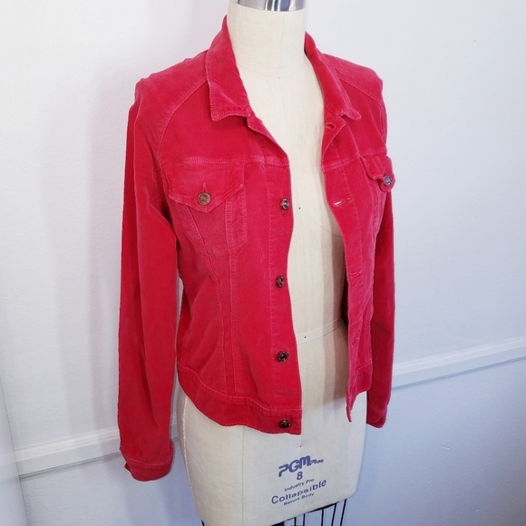 🌸 Mother | Corduroy Crop‎ Buttondown Jacket, Red - Picture 1 of 9